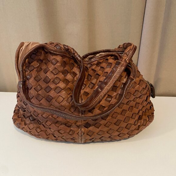 Langellotti Woven Leather Handbag Made in Italy 16x21 Shoulder Bag - Picture 1 of 11